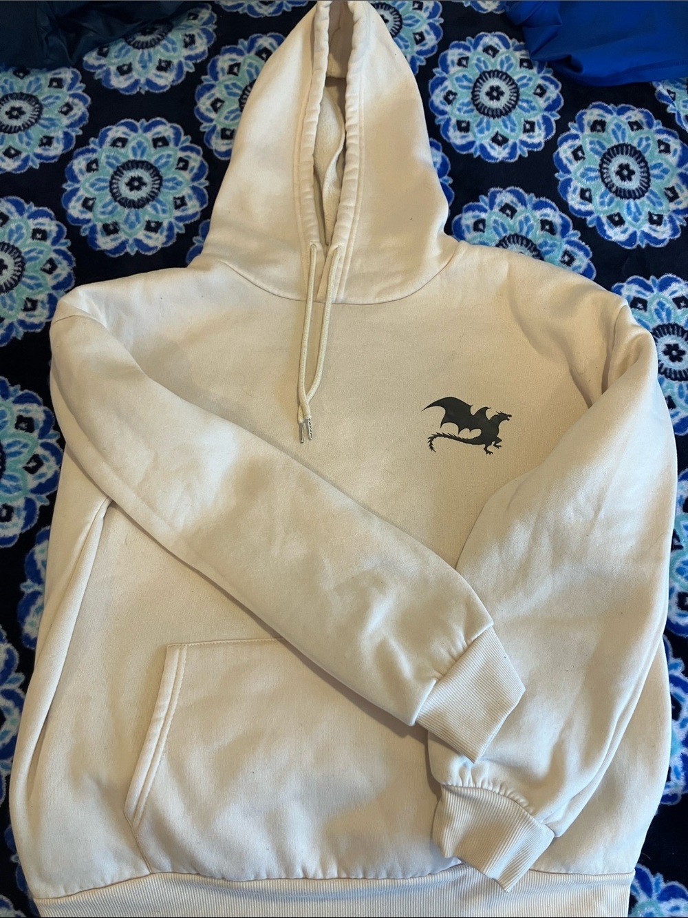 Disney Cream Hoodie with Small Black Dragon Print